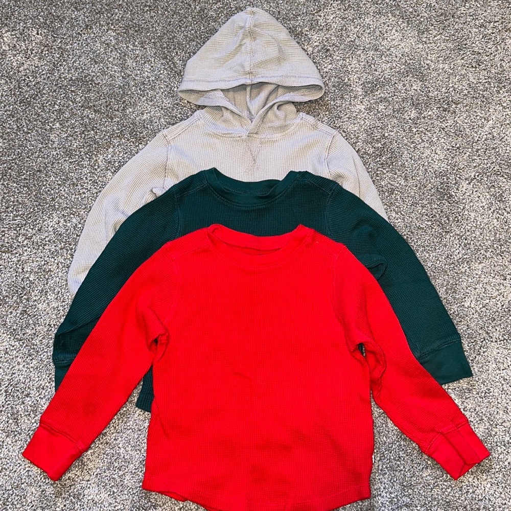 Gap 3-Pack Toddler Waffle Long Sleeve Tee’s 2 Crew 1 Hoodie Size 4T